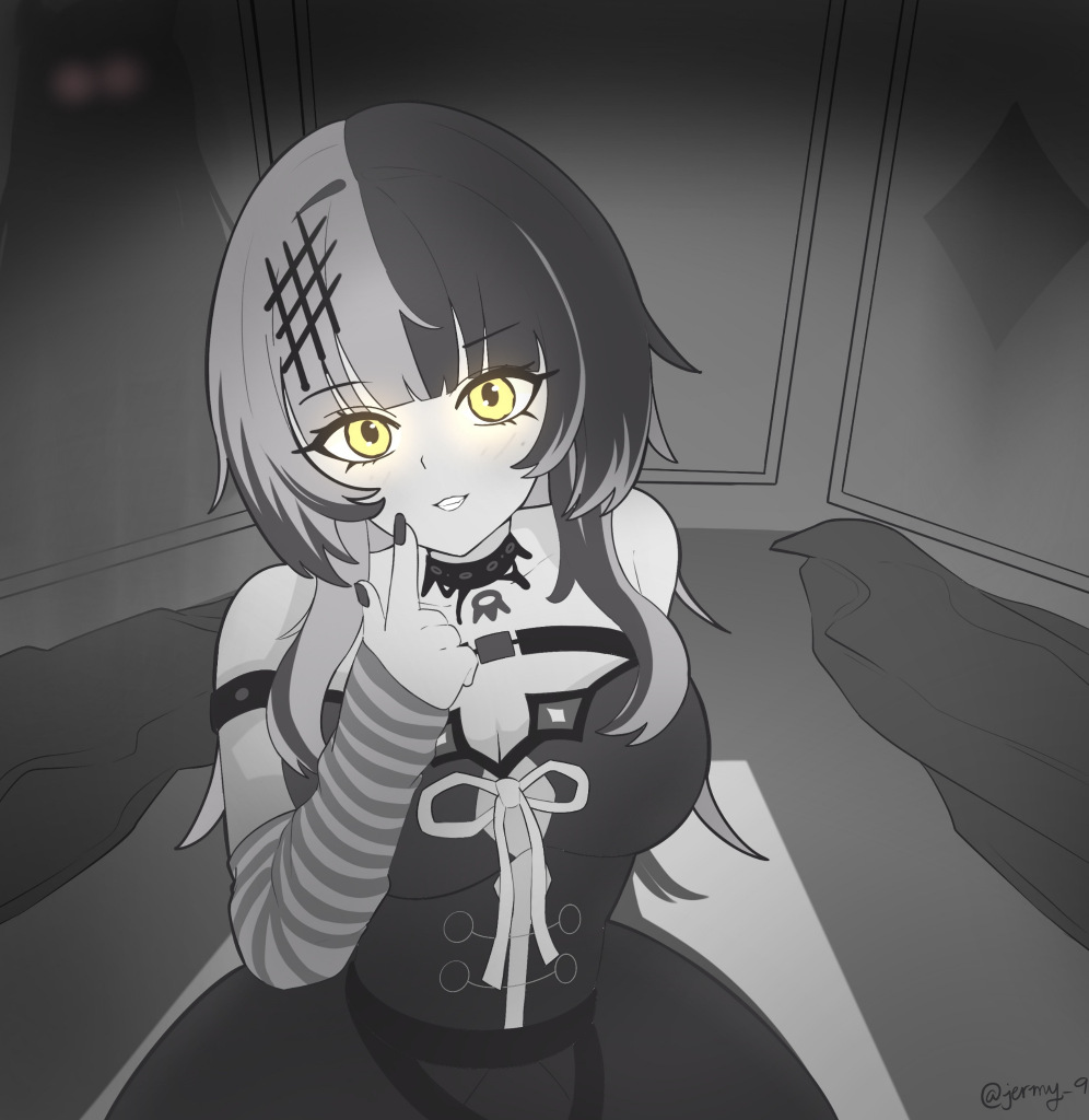 illustration of Novella pointing touching her face with her index finger by Jermy